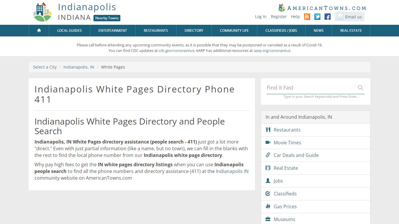 Indianapolis White Pages Directory Phone 411 - AmericanTowns.com